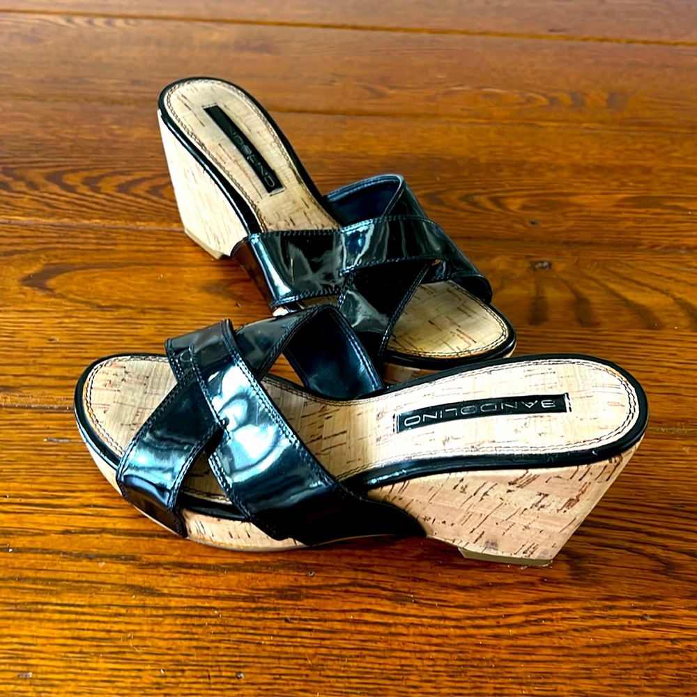 Bandolino black patent wedge, size 6 1/2 M Preowned